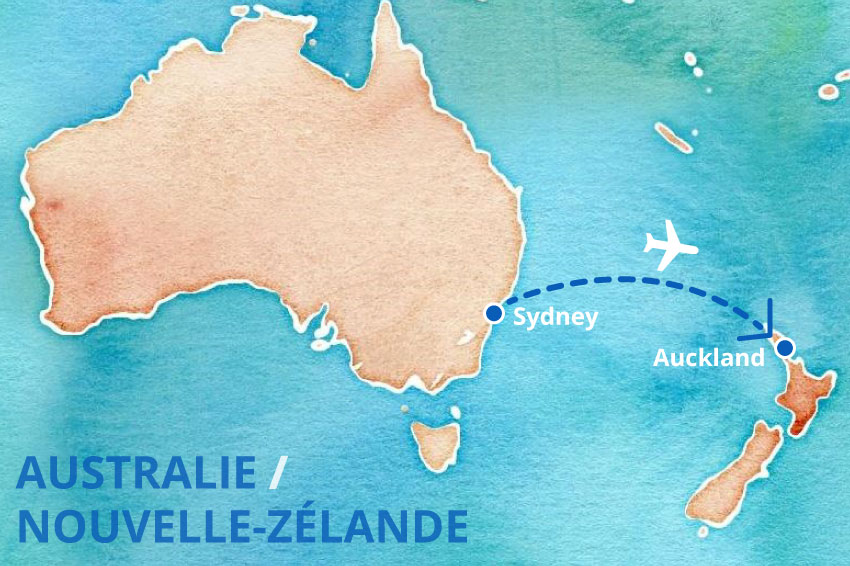 carte d'Australie à la Nouvelle-Zélande
