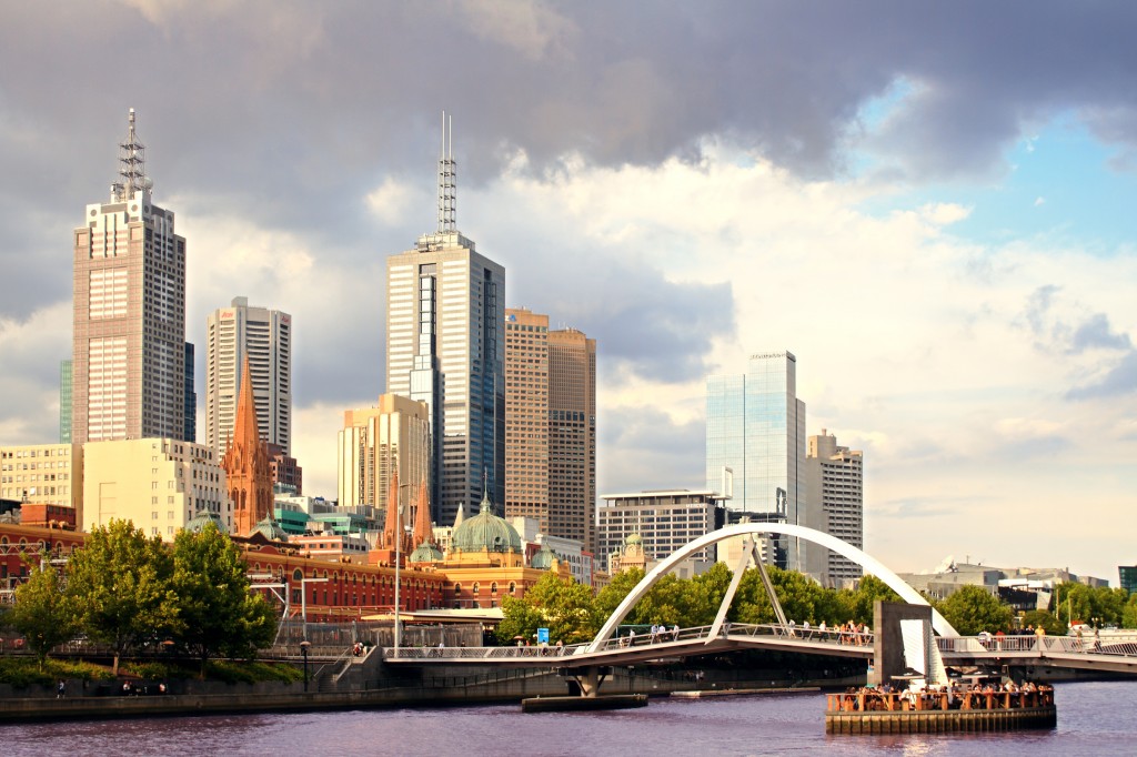 Beautiful view of Melbourne city at sunset