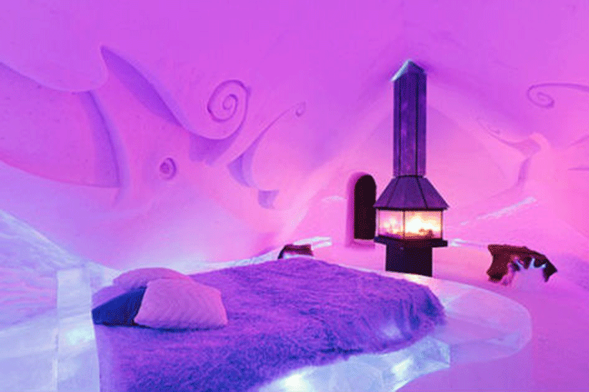 Photo d'une chambre dans un hotel de glace au Canada
