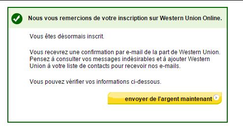 message de confirmation western union